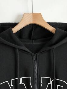 SHEIN 时尚百搭街头字母印花上衣，秋冬外套，女士时尚卫衣 - 黑色 - 查看 6