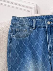 Comfortcana Jeans amples et décontractés à jambes larges avec poches et motif à carreaux pour femmes