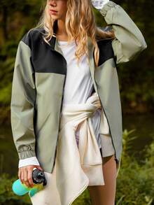 SHEIN Unity 女士休闲夹克，袖口和肩部有松紧带，适合春秋季节 - 軍綠色 - 查看 5