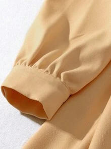 SHEIN Clasi Gaun Ukuran Besar Warna Polos Kerah Berlekuk Kancing Depan Lengan Panjang, Musim Gugur - Khaki - View 4
