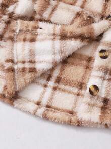 Conjunto de 3 piezas de chaqueta corta de peluche con bolsillos falsos, camiseta de tirantes acanalada de unicolor y pantalones slim acampanados para niñas, estilo vintage casual, para otoño/invierno - Caqui - Ver 8