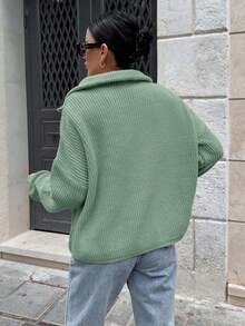 SHEIN Woman Zipper Collar Loose Fit Comfy Warm Sweater - Mint Green - View 2