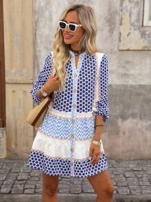 Brillora Women's Colorblock Printed Mini Dress - Multicolor - View 7