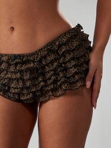 MISSGUIDED Leopard Print Ruffled Knickers Mini Skirt Style Layered Cheeky Panties Frilly Performance Lingerie Tiered Ruffle Bottom Underwear - Multicolor - View 4