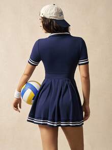 VARSIVA Women's Sports Dress With Contrast Binding, Fashion Suitable For Summer - Navy Blue - View 4
