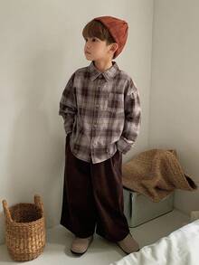 DAZY Boys (Small) Casual Plaid Shirt Set, Loose Fit, Japanese Style, Autumn
