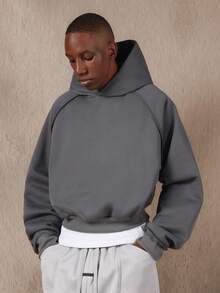 Áo Hoodie SUMWON vai rớt với đường may lộ ra ngoài và kiểu dáng ngắn, trơn. - Màu xám đen - Xem 1