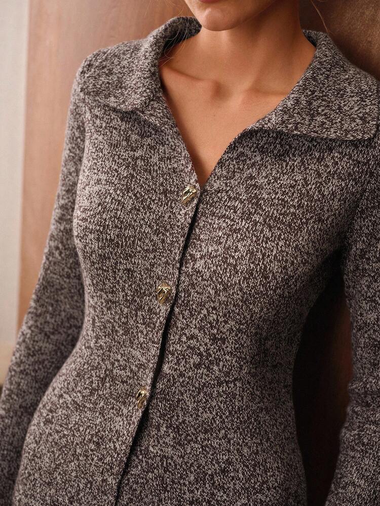 ELEGANT BUTTON FRONT CARDIGAN & KNIT SKIRT SET