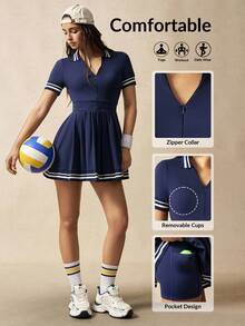 VARSIVA Women's Sports Dress With Contrast Binding, Fashion Suitable For Summer - Navy Blue - View 2