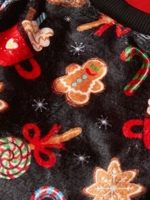 PETSIN 1 Pet Christmas Cat Dog Universal Black Gingerbread Man Cane Candy Christmas Pattern Printed Plush Warm And Comfortable Dog Christmas - Multicolor - View 7