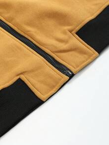 Manfinity Homme Nueva chaqueta de manga larga con forro polar bordado, chaqueta de invierno de moda casual y de carreras - Caqui - Ver 3