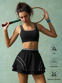VARSITIE Falda pantalón deportiva con diseño de rayas de cebra y bolsillos, para tenis y entrenamiento, de mujer