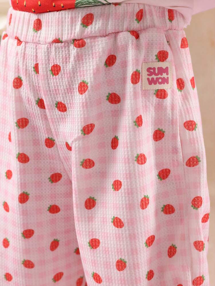 Strawberry Print T-Shirt With Matching Elastic Pants