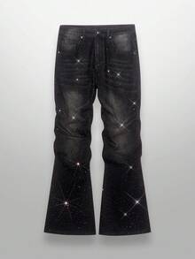 NEON BLANC 男士黑色水钻装饰时尚牛仔裤，垃圾摇滚 - 黑色 - 查看 1