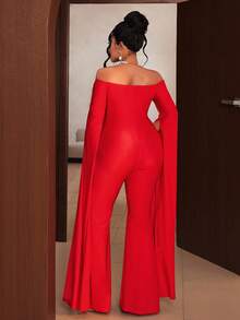 Maweii جمبسوت حمراء مثيرة للمقاسات الكبيرة بالكتف المكشوف، مثالية لحفلة رأس السنة الجديدة.