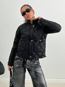 EURMUSE Women's Solid Color Front Zip Long Sleeve Pocket Simple Casual Winter Jacket Travel Black - Black - View 4