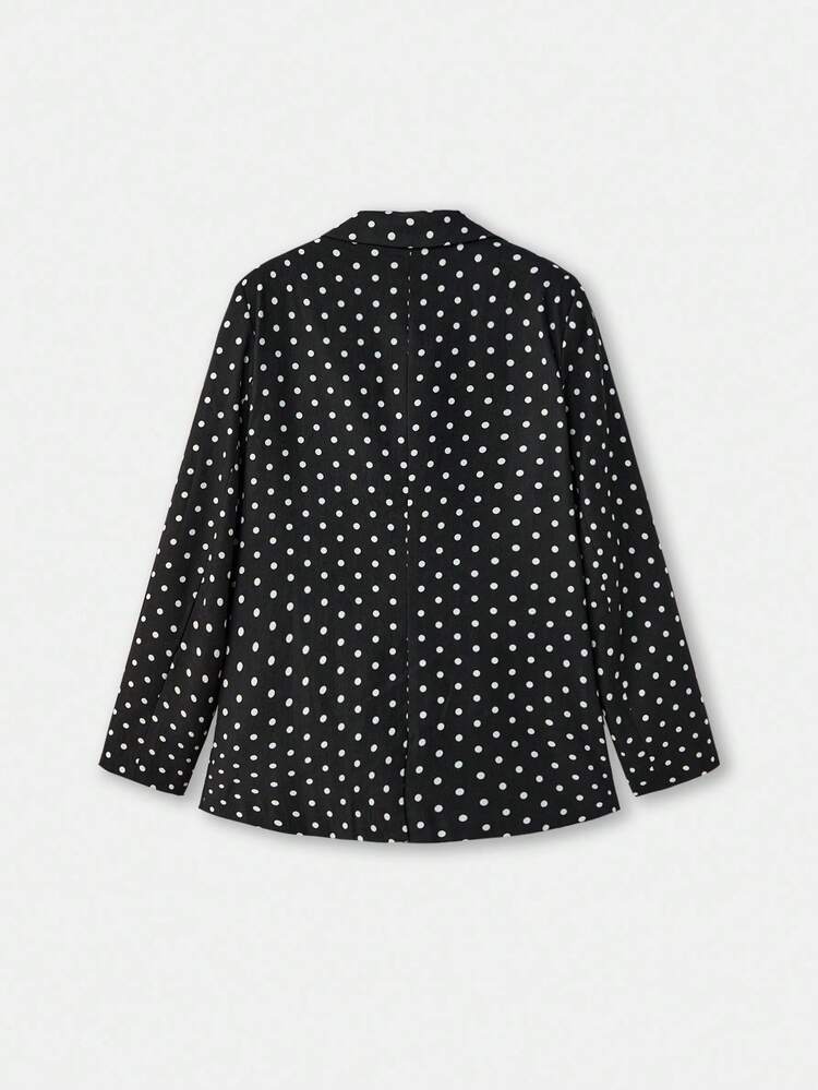 Schwarzer Blazer mit Pünktchen-Muster und Pattentaschen, Koordinationsset für Frühling/Sommer, Ausgeh-Chic, Luxus Premium Business-Casual, französischer Stil, Pariser Stil