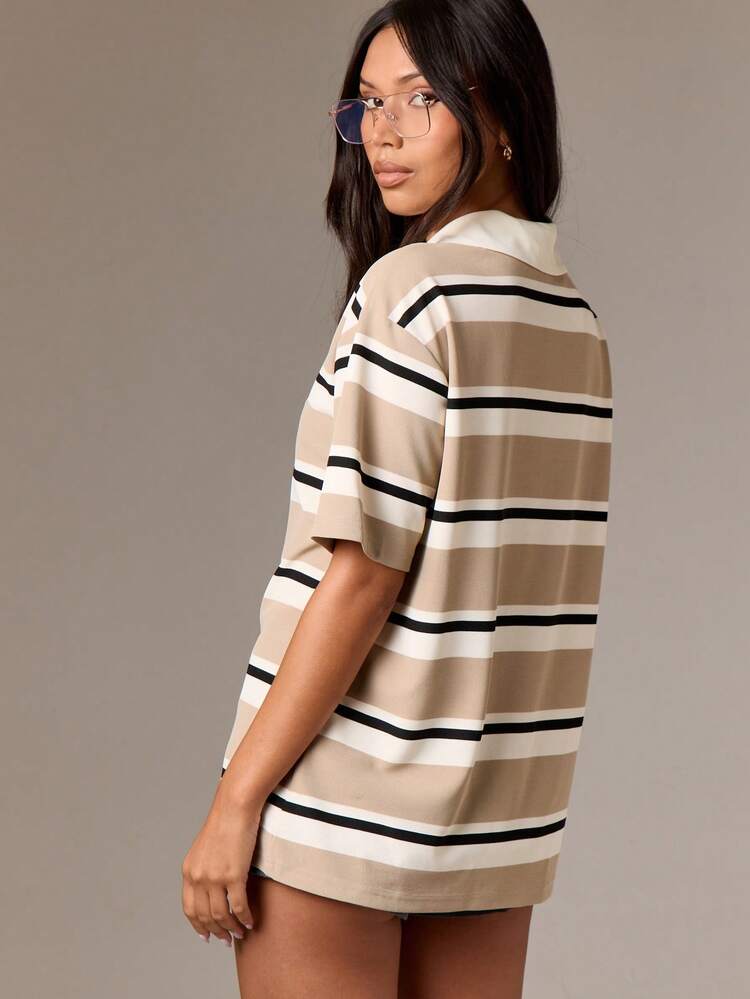 Übergroßes gestreiftes Poloshirt mit Kragen