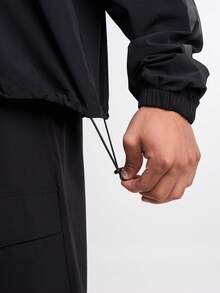 Letter Print Stand Collar Pocket Zip-Up Long Sleeve Jacket - Black - View 3