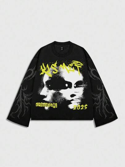 Street Life T-shirt oversize e ampia, stile corto, abbigliamento casual per uomo, autunno