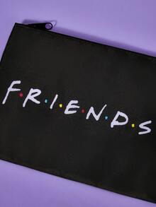 FRIENDS X SHEIN Set de 3 bucăți de pungi de depozitare cu fermoar RPET cu imprimeu central Perk și cadru, cadouri