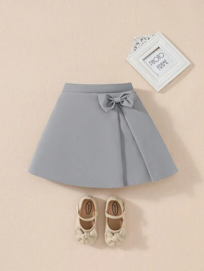 Souflis Souflis 1 件女童 A 字裙，松紧腰，优雅时尚休闲户外蝴蝶装饰裙