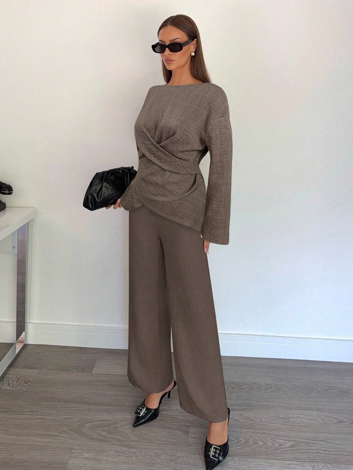 Siren Gaze قميص كاجوال للنساء بياقة مستديرة وأكمام...