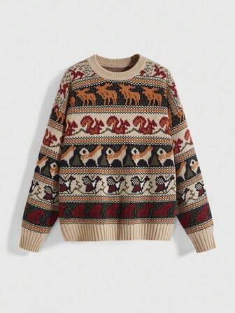 Fairycore Suéter de manga larga con cuello redondo y estampado total de estilo vintage Mori