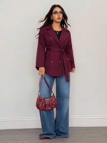 SHEIN PETITE 秋冬女款勃艮第大衣 / Y2k / 优雅 / 勃艮第长袖 / 圣诞节 / 新年 / 节日派对女款大衣 / 勃艮第风衣 / 节日 / 新年 / 宽松大衣 / 勃艮第正装大衣 / 节日女款 / 圣诞大衣 / 新年前夜 / 勃艮第大衣 / 勃艮第夹克 / A 字形 / 派对勃艮第风衣 / 长袖大衣 - 酒紅色 - 查看 6