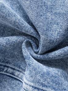 SHEIN 青少年男孩时尚休闲 Y2K 复古酷炫街头返校学院风蓝色可水洗设计抓绒鞋底保暖牛仔翻领长袖外套，适合青少年男孩日常穿着，柔软舒适，也适合青少年男孩秋冬季锐舞派对、节日和街头服饰以及校园服装。