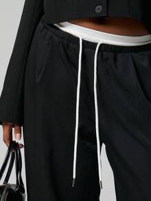 MUSERA Plus Straight Leg Contrast Tie Waistband Trouser Everyday Casual Spring - Multicolor - View 5