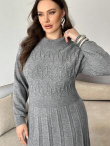 Modelyn 秋冬大码纯色针织休闲连衣裙 - 淺灰色 - 查看 5