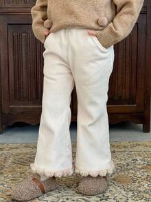 LMoss Kids 年轻女孩纯色修身休闲仿皮草喇叭裤