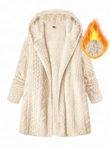 SHEIN Clasi 大码女式蓬松长袖前拉链休闲连帽夹克 老钱风格 女士商务休闲女式曲线夜出返校节 万圣节 冬季夹克 女士秋装 大码羊毛夹克 保暖夹克 毛绒开衫 泰迪开衫 连帽开衫 长款开衫 女士冬季开衫，秋季大码冬装 大码连帽开衫 女士冬季开衫 大码羊毛开衫