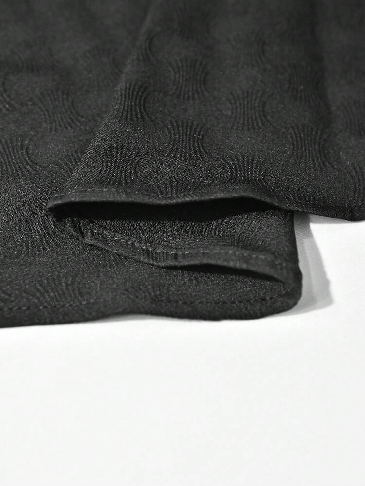 Manfinity Homme 男士纯色缺口领短袖衬衫和口袋短裤套装 - 黑色 - 查看 7