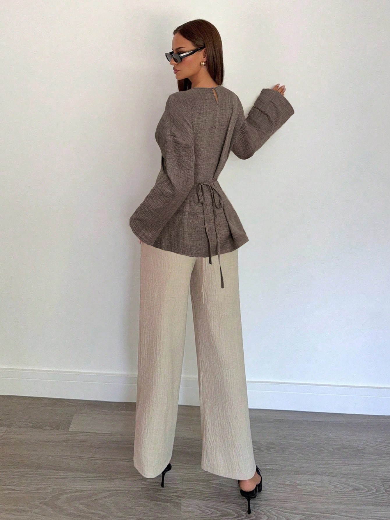 Siren Gaze قميص كاجوال للنساء بياقة مستديرة وأكمام...