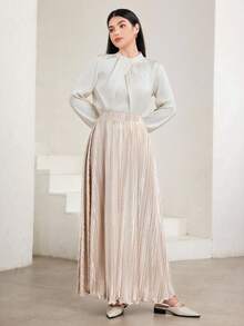 Veilorie 优雅法式褶皱高端飘逸A字长裙 - 卡其色 - 查看 3