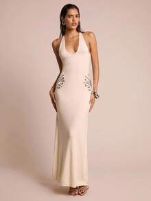 Glamine 亮片拼布露背修身无袖毛衣连衣裙 - 白色 - 查看 3