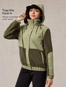 OutZeal 女式柔软保暖羊毛绒立领抽绳下摆连帽户外羊毛衫徒步露营冬季 - 綠色 - 查看 3