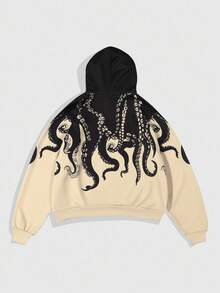 ROMWE MEN Men's Octopus Tentacle Gothic Print Contrast Color Hooded Long Sleeve Pullover Sweatshirt - Multicolor - View 2