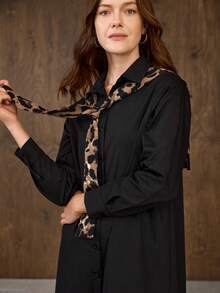 Hansera 1 件女士休闲长款二合一翻领衬衫裙 - 黑色 - 查看 5