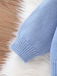 SHEIN Vintaside Kids 2pcs Baby Girls Sweater Set, Ruffled Collar, Cable Knit Pullover Top With Matching Flared Pants, Comfortable, Suitable For Autumn/Winter Fall - Blue - View 5
