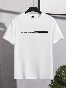 Manfinity Homme Camiseta masculina slim fit com gola redonda e estampa de letras em inglês Future Dream - Branco - Ver 3