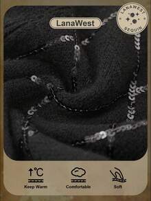 Cardigan casual feminino com lantejoulas e cor sólida, LanaWest - Preto - Ver 8