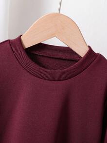 SHEIN 女婴幼儿/新生儿0-3岁春夏休闲家居服和外出可爱水果梨印花圆领长袖运动衫+罗纹打底裤套装 - 酒紅色 - 查看 6
