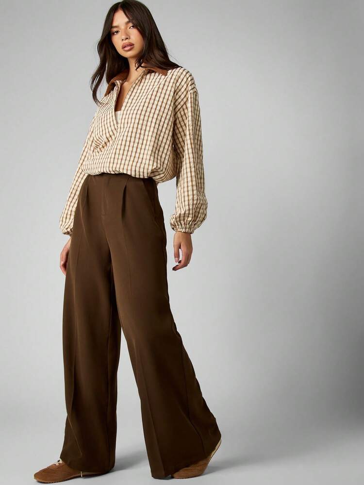 MISSGUIDED High Waisted Wide Leg Tailored Trousers For Women Fall Winter Business Professional Palazzo Pants With Button Details
