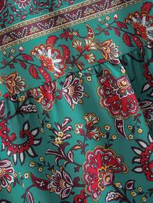 EMERY ROSE Plus Size Boho Beach Women Outfits V-Neck Vintage Printed Ruffle Sleeve Summer Holiday Dress - Multicolor - View 4