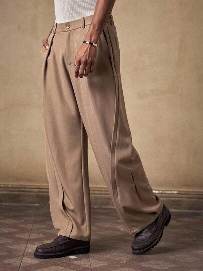 AKNOTIC Business Casual 男士梭织休闲宽松阔腿纯色裤，秋季