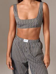 AiiRZ Cotton Striped Scoop Neck Crop Top - Multicolor - View 1