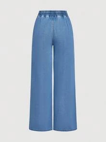 SHEIN MOD Casual Loose Fit Versatile Drawstring Wide Leg Women Jeans - Blue - View 2